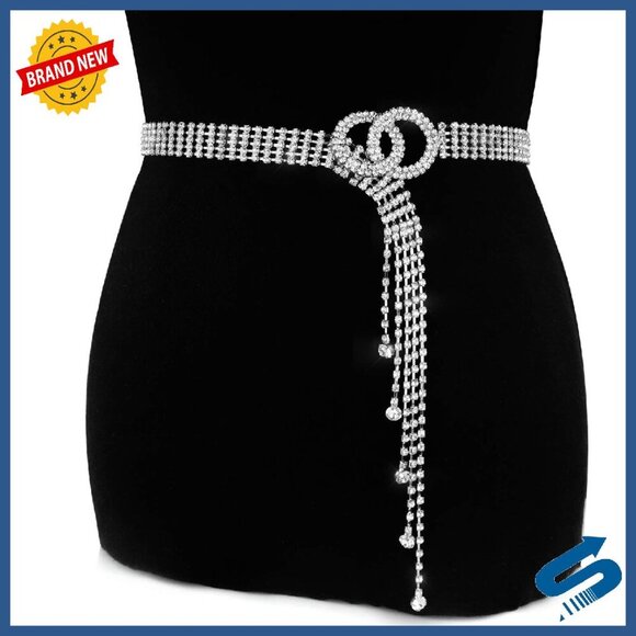 Rhinestone Chain Belt O-Ring Waistband Crystal Belt for Dresses main image 7